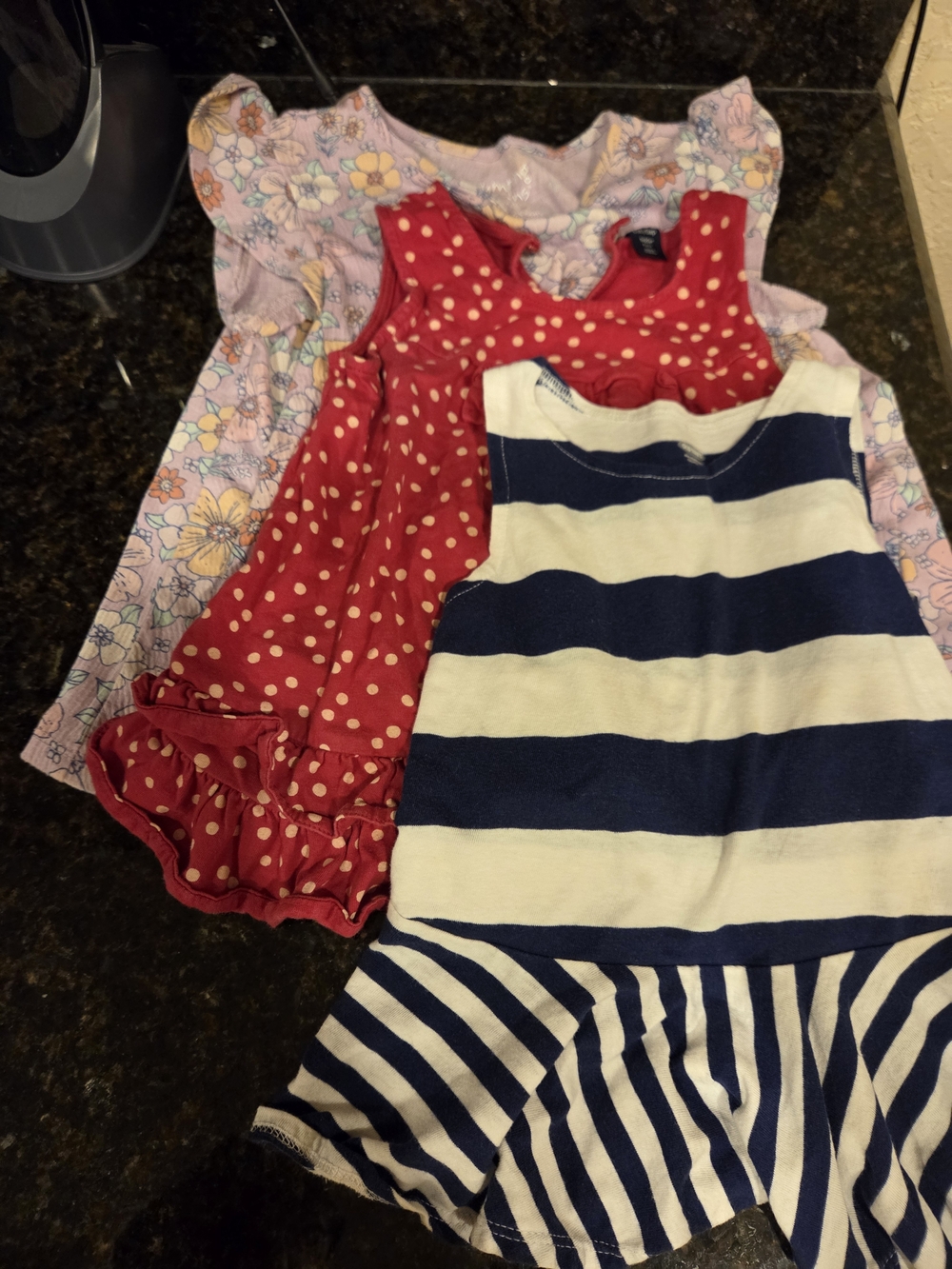 Girls Mixed Dress Bundle - Navy Stripes, Red Polka Dot, Floral